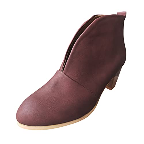 High Heels Damen Blockabsatz - Leder Stiefeletten Damen Knöchel Vintage Trachtenschuhe Kunstleder Kurzschaft Knöchel Stiefel Chelsea Boots Übergangsstiefel Pumps Schuhe Schlupfstiefel Winterschuhe von Generisch