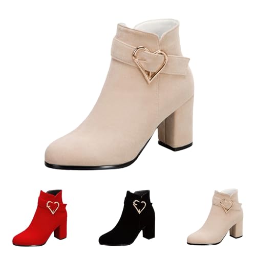 High Heels Damen Mit Absatz - Ankle Boots Damen Elegant Mit Schnallen Chelsea Boots Blockabsatz Niederung Stiefel Wildleder Halbstiefel Seitlichem Reißverschluss Spitzenstiefel Schlupfschuhe von Generisch