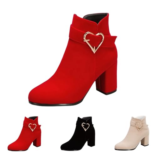 High Heels Damen Mit Absatz - Ankle Boots Damen Elegant Mit Schnallen Chelsea Boots Blockabsatz Niederung Stiefel Wildleder Halbstiefel Seitlichem Reißverschluss Spitzenstiefel Schlupfschuhe von Generisch