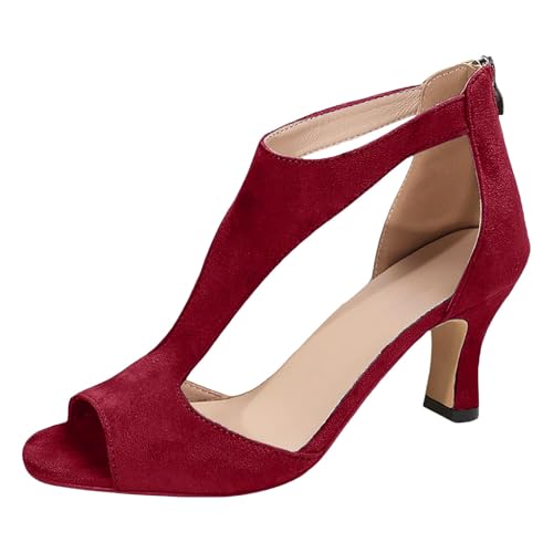 High Heels Damen Slingback Stöckelschuhe Open Toe Sandalen Elegant Wildleder Partyschuhe Bequeme Hochzeitsschuhe Mode Abendschuhe Leicht Latein Tanzschuhe Atmungsaktive Hochhackig mit Back Zipper von Generisch
