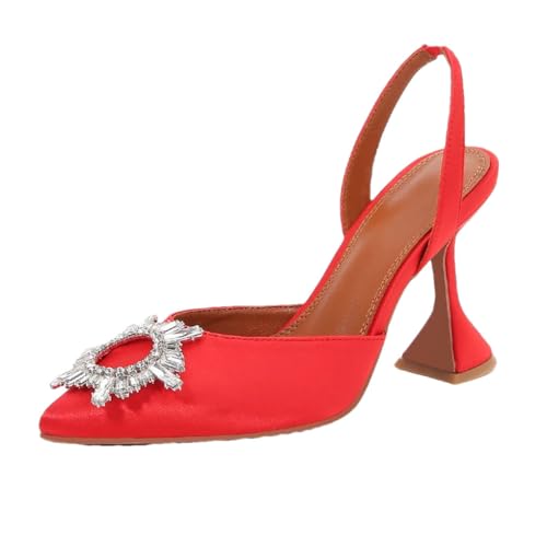 High Heels Damenschuhe, dünne Absätze, Seidensatin, spitz, Damen-Pumps, Schnalle, Sandalen, Partyschuhe, Absatz: 9 cm4, 41 EU von Generisch