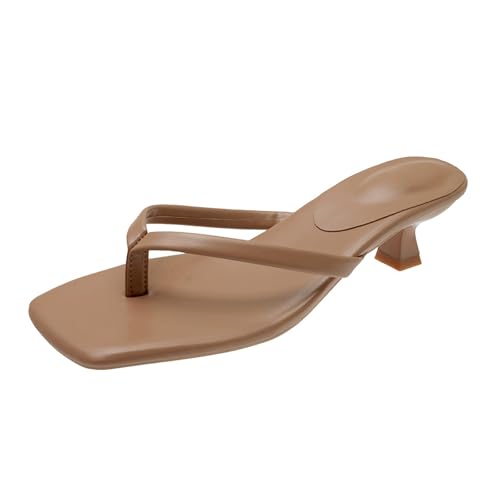 High Heels Schuhe Damen PumpsSchwarz Stilettos Sandalen mit Absatz Pantoletten Tanzschuhe Geschlossener Zehen Flip Flops Stöckelschuhe Spitze Absatzschuhe Party Hochzeit Casual Slip On (Khaki, 39) von Generisch