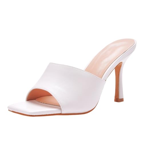 High Heels Schuhe Damen PumpsSchwarz Stilettos Sandalen mit Absatz Pantoletten Tanzschuhe Peeptoe Flip Flops Stöckelschuhe Spitze Absatzschuhe Party Hochzeit Casual Slip On Walking (White, 42) von Generisch