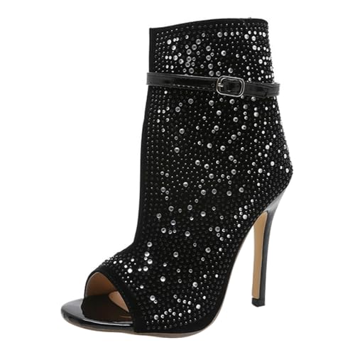 High Heels Schuhe Damen PumpsSchwarz Stilettos Sandaletten mit Absatz Orthopädische Tanzschuhe Peeptoe Glitzer Stöckelschuhe Wildlederschuhe Spitze Absatzschuhe Party Hochzeit (38) von Generisch