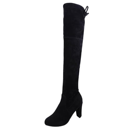 High Heels Schwarz Elegant Spitze Hoch Absatz Overknees Bequem Thermo Gefüttert Orthopädische SchnüRstiefel Freizeit Breite Fuße Rutschfest Winterstiefel Damen Overknee Stiefel 42 von Generisch