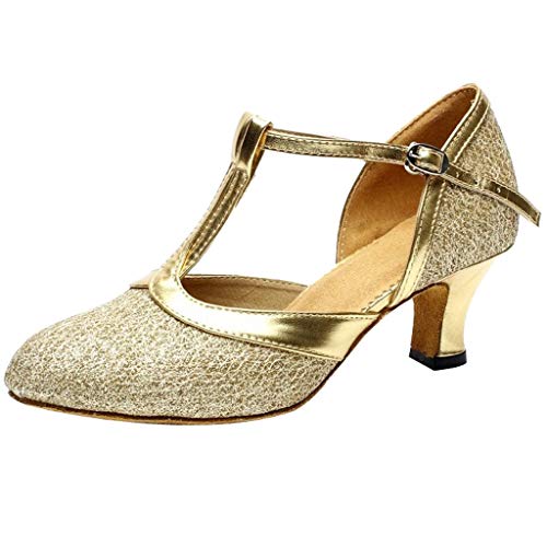 High Heels Silber Kleiner Absatz - Tanzschuhe Damen Latein Geschlossen Glitzer - Pumps Mit Riemchen Schnalle Stöckelschuhe Elegant Abendschuhe Hochzeitsschuhe Kitten Kleid Schuhe von Generisch