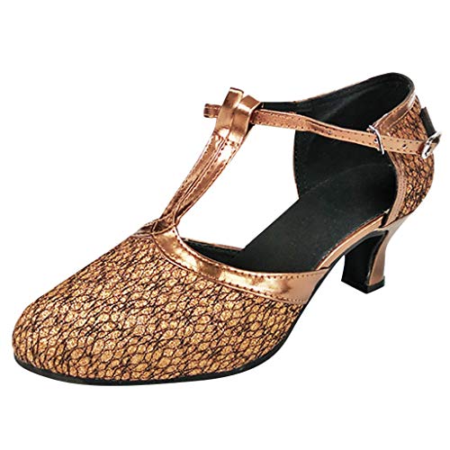 High Heels Silber Kleiner Absatz - Tanzschuhe Damen Latein Geschlossen Glitzer - Pumps Mit Riemchen Schnalle Stöckelschuhe Elegant Abendschuhe Hochzeitsschuhe Kitten Kleid Schuhe von Generisch