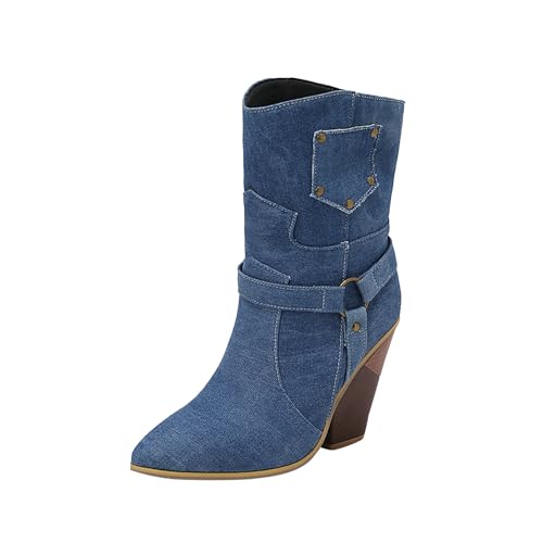 High Heels Stiefeletten Blockabsatz Cowboystiefel Damen Leder Westernstiefel Spitzer Zehenpartie Halbstiefel Bunte Reitstiefel Langschaft Schlupfstiefel Elegante Pu-Lerde-Stiefel High Heels Stiefeletten Blockabsatz Cowboystiefel Damen Leder Westernstiefel Spitzer Zehenpartie Halbstiefel Bunte Reitstiefel Langschaft Schlupfstiefel Elegante Pu-Lerde-Stiefel von Generisch