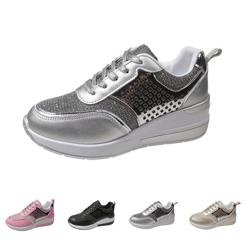 High Heels Wedge Sneakers für Frauen Atmungsaktiv Leichte Plattform Walking Schuhe Damen Rutschfeste Sohle Schnürer Bequeme Turnschuhe Sport Freizeitschuhe, silber, 5.5 UK 3X-Narrow High Heels Wedge Sneakers für Frauen Atmungsaktiv Leichte Plattform Walking Schuhe Damen Rutschfeste Sohle Schnürer Bequeme Turnschuhe Sport Freizeitschuhe, silber, 5.5 UK 3X-Narrow von Generisch