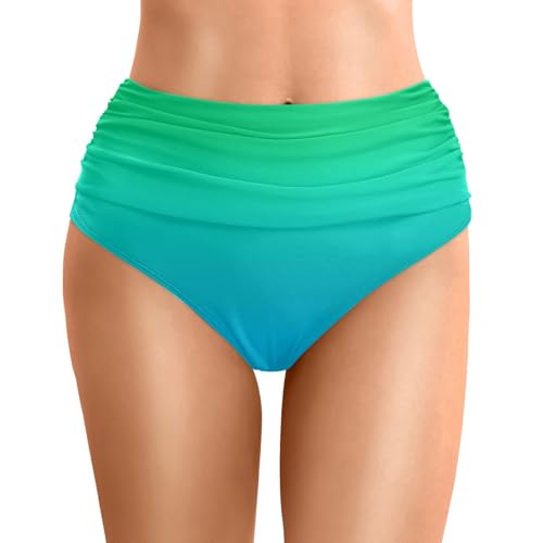 High Waist Bikinihose Damen Badeshorts Badeanzug Retro Bauchweg High Waist Schwarz Bikinihose Abdominal Kontrolle Ruched Klassische Einfarbig Große Größe Badehose Green XXL von Generisch