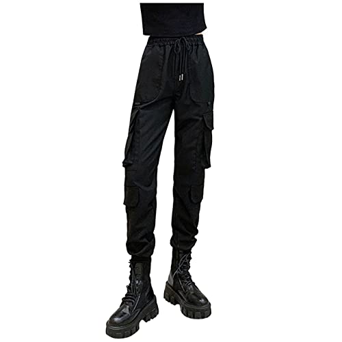 Hip Hop Damenhose Skinny Damen Hose Cool Elastisch Lässige Cargo Taille Taschen Hosen Winter Mit Gerade Outdoorhose Lässig Lang Cargohosen Outdoor Stretch Schwarz Cargohose Modern (Balck, S) von Generisch