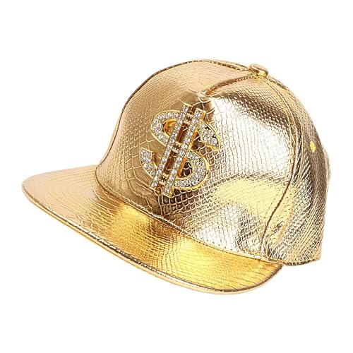 Hip-Hop-Hut, bequeme Baseballmütze mit Dollarzeichen, Bühnenauftrittskostüm, 80er-Jahre-Rappermode, Kopfbedeckung für Laufen, Straßentanz, Maskerade, gold, 1 von Generisch