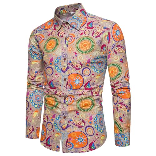 Hippie Hemd Herren Langarm 60er Jahre 80er Jahre Outfit Blumenmuster Freizeithemd Mode Karneval Disco Party Hemden Slim Fit Floral Hawaiihemd Button Down Atmungsaktive Business Hemd von Generisch