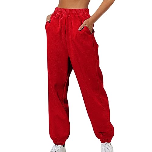 Hippie Hose Damen Baggy Trainingshose Weites Bein Hose Elegantes Baumwolle Jogginghose Bequeme Stoffhose Klassische Vintage Hose Casual Loose Hose Mit Taschen Rot M von Generisch