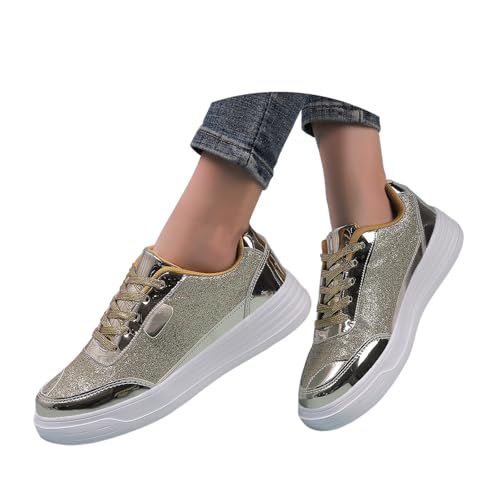 Hippie Schuhe Damen Schnürschuhe Festliche Lackschuhe Pailettenschuhe Glitzerschuhe Frühling rutschfeste Glitzer Pailletten Flache Elegante Turnschuhe Sneaker Trekkingschuhe von Generisch