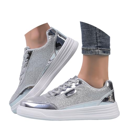 Hippie Schuhe Damen Schnürschuhe Festliche Lackschuhe Pailettenschuhe Glitzerschuhe Frühling rutschfeste Glitzer Pailletten Flache Elegante Turnschuhe Sneaker Trekkingschuhe von Generisch