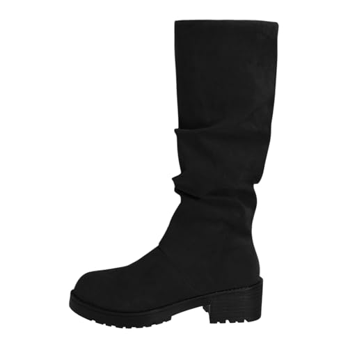 Hippie Stiefel Elegant Gefüttert Keilabsatz Kniehohe Boots Bequem Dicke Rutschfest Cowboystiefel Minimalistisch Ohne Schnürsenkel Weitschaftstiefel Cowgirl Stiefel Schwarz 38 von Generisch