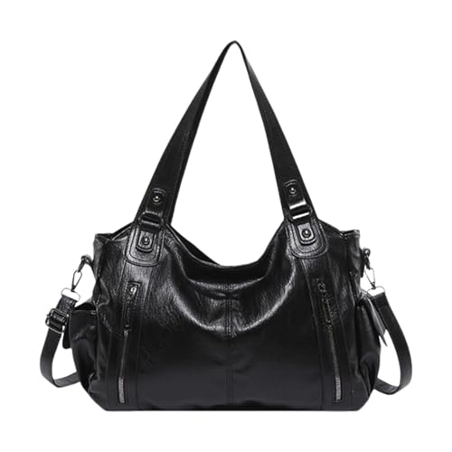 Hobo-Tasche | Tragetasche mit großem Fassungsvermögen | Arbeitstasche | Geldbörse | Schultertasche für Damen, weiches PU-Leder, modische College-Tasche, Schwarz , Refer to description von Generisch