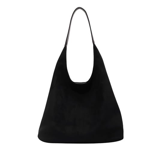 Hobo-Tasche für Damen, Wildleder-Umhängetasche für die Arbeit, Henkeltasche aus Wildleder (Black,Medium) von Generisch