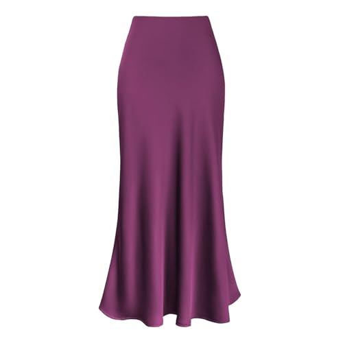Hoch Bund Einfarbig Elegante Lang Rock Fließende Drapierte Bequeme Freizeitrock Langes Röcke Slim Fit Modische Röck Damen Elegant Bequem Hohe Taille Lockere Damenrock Mit Party (Hot Pink, M) von Generisch