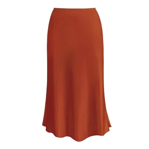 Hoch Bund Einfarbig Elegante Lang Rock Fließende Drapierte Bequeme Freizeitrock Langes Röcke Slim Fit Modische Röck Damen Elegant Bequem Hohe Taille Lockere Damenrock Mit Party (Orange, M) von Generisch