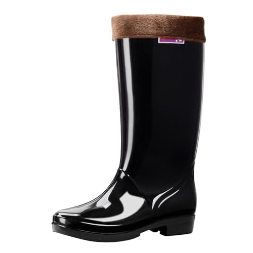Hoch Gummistiefel Damen，Warm Und Verdickt Regenstiefel，Wasserdicht Rutschfester Schlupfstiefel，Abriebfest Arbeitsschuhe，Mode Leichte Aquaschuhe，Outdoor Schlamm Garten Regenschuhe von Generisch