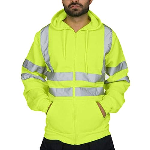 Hochsichtbares Sweatshirt mit Reißverschluss Herren Sicherheitsjacke Kapuzen Warnjacke Warnschutzjacke Softshelljacke Arbeitsjacke Winterjacke Softshell Jacke Berufsjacke Schutzjacke Herrenjacke von Generisch