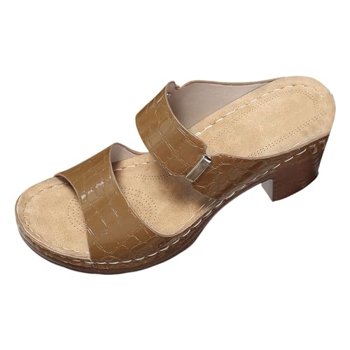 Hochwertige Damen Sandalen mit dicker Sohle für den Sommer bequeme modische High Heels für verschiedene Anlässe (Khaki, 38) von Generisch