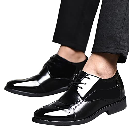 Hochwertige Herren Lederschuhe für Business Freizeit Klassische Stilvolle Lacklederschuhe für Herren Ideal für Büros Feste (Black, 42) von Generisch