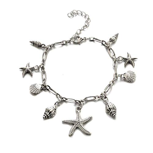 Hochwertiges Fußkettchen mit Seestern, Jakobsmuschel-Anhänger, Quaste, Charm, Strandkette von Generisch