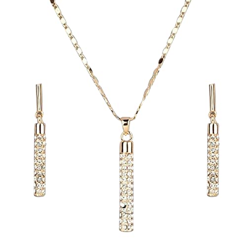 Hochzeit Set Set Ohrring Stick Schmuck Zylinder Mode Halskette Schmuck Sets Schmuckset Mädchen Silber (Gold, One Size) von Generisch