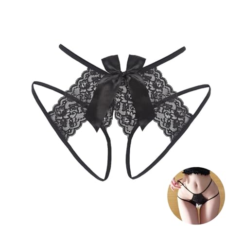 Höschen Ouvert Damen Transparent Spitzen Slip Sexy Erotik String Tanga Offener Schritt Reizwäsche Große Größen Elastisch G-String Hollow Out Unterwäsche Dünne Gürtel Stretch Unterhosen mit Cute Bow von Generisch