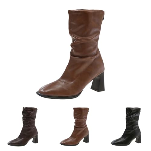 Hohe Schuhe Damen Elegant - Leder Stiefeletten Damen Mit Absatz - Schlupfstiefel Mit Reißverschluss Blockabsatz High Heels Halbschaft Lederstiefel Quadratischer Zehenbereich Winterstiefel Hohe Schuhe Damen Elegant - Leder Stiefeletten Damen Mit Absatz - Schlupfstiefel Mit Reißverschluss Blockabsatz High Heels Halbschaft Lederstiefel Quadratischer Zehenbereich Winterstiefel von Generisch