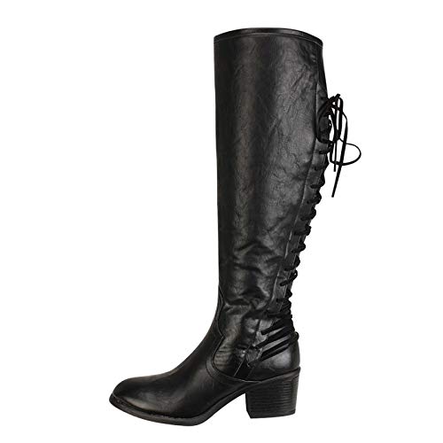 Hohe Schuhe Damen Plateau Weitschaftstiefel Reitstiefel Braun Leicht Kniehoch Bikerstiefel Lederstiefel Schwarz Langschaft Damenstiefel Stiefel mit Absatz Retro Vintage Cowboystiefel Winterstiefel von Generisch