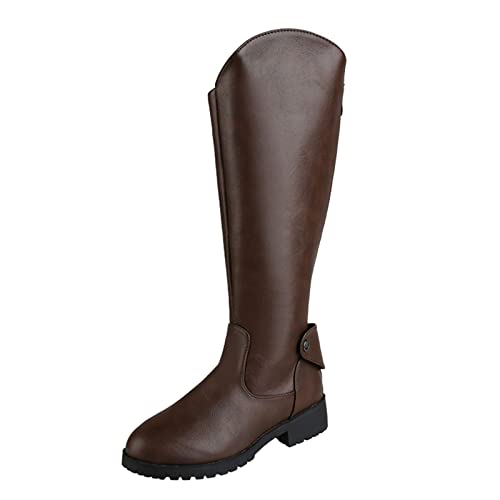 Hohe Stiefel Damen Bequeme, Damen Westernstiefel Leder Winter Warme Schuhe Leder Reitstiefel Mit Absatz Round Toe Elegant High Boots Herbst Langschaftstiefel von Generisch