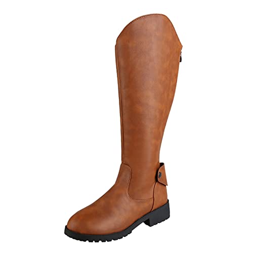 Hohe Stiefel Damen Bequeme, Damen Westernstiefel Leder Winter Warme Schuhe Leder Reitstiefel Mit Absatz Round Toe Elegant High Boots Herbst Langschaftstiefel von Generisch
