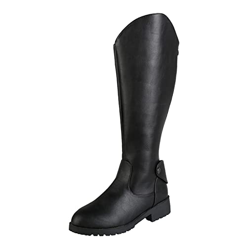 Hohe Stiefel Damen Bequeme, Damen Westernstiefel Leder Winter Warme Schuhe Leder Reitstiefel Mit Absatz Round Toe Elegant High Boots Herbst Langschaftstiefel von Generisch