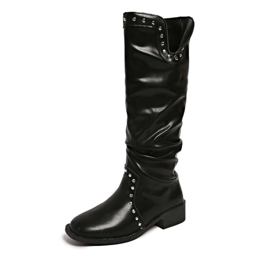 Hohe Stiefel Damen Warm Winterschuhe Elegant Absatz Westernstiefel Mit Damenstiefel High Heels Gothic Hohe Schuhe Übergangsstiefel Viktorianische Reitstiefel Freizeitschuhe von Generisch