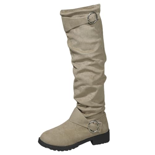 Hohe Stiefel Damen mit Blockabsatz Westernstiefel Modische Lange Damenstiefel mit Reißverschluss Partystiefel Frauen Herbst Winter Schlupfschuhe Elegante Schlupfstiefel von Generisch
