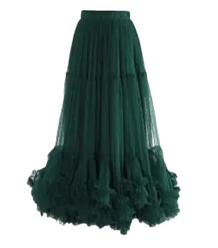 Hohe elastische Taille Rüschen A-Linie Midi Frauen geschichtet Mesh Tüll Lange Rock Hochzeit Party Prom Brautjungfer Petticoat Flauschigen Rock Grün von Generisch