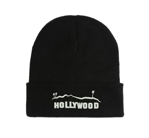 Hollywood Logo Bestickte Beanie Mütze Wintermütze Schwarz, Schwarz , Einheitsgröße von Generisch