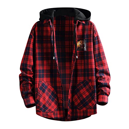 Holzfäller Jacke Gefüttert Herren 4XL Kariert Langarm Flanellhemd Holzfällerhemd Mit Kapuze Winter Hemdjacke Flanell Jacke Karo Rot Slim Fit 5XL Schwarz Grün Herrenhemd ArbeitshemdLumberjacket von Generisch