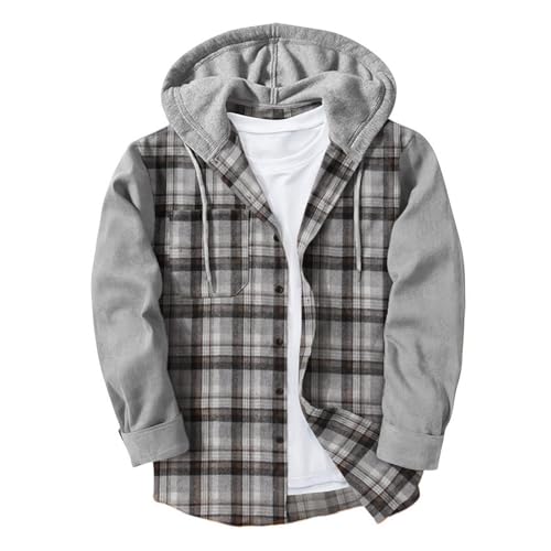 Holzfällerhemd Herrren Kariertes Freizeithemden mit Brusttasche Freizeit Oktoberfest Karohemd Button down Plaid Arbeitshemd Patchwork Kapuze Hemdjacke Hoodie mit Kordelzug Sweatjacke Arbeitsjacke Hemd von Generisch