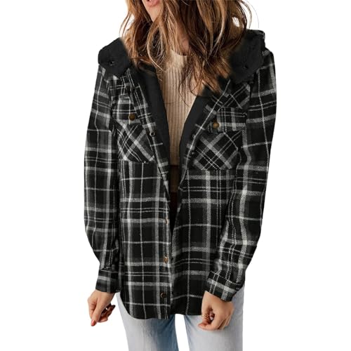 Holzfällerjacke Damen Mit Kapuze | Hemdbluse Damen Kariert Lang | Winterjacke Warm Gefüttert Fleecejacke Langarm Freizeitjacke Mit Taschen Plüschjacke Casual Steppjacke Wollfleece Outdoorjacke Holzfällerjacke Damen Mit Kapuze | Hemdbluse Damen Kariert Lang | Winterjacke Warm Gefüttert Fleecejacke Langarm Freizeitjacke Mit Taschen Plüschjacke Casual Steppjacke Wollfleece Outdoorjacke von Generisch
