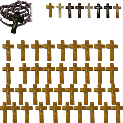 Holzkreuze zum Basteln – Taschenkreuz enthält 60 Kreuzanhänger, reine natürliche Holzkreuz-Anhänger für Kirchenbete, Ostern, christliche Geschenke, Basteln für selbstgemachten Schmuck von Generisch