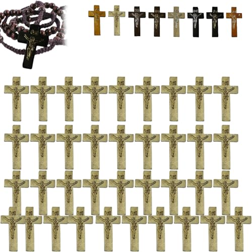 Holzkreuze zum Basteln – Taschenkreuz enthält 60 Kreuzanhänger, reine natürliche Holzkreuz-Anhänger für Kirchenbete, Ostern, christliche Geschenke, Basteln für selbstgemachten Schmuck von Generisch