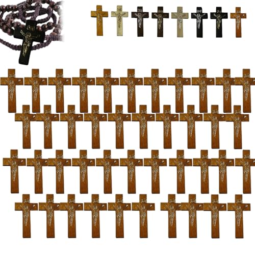 Holzkreuze zum Basteln – Taschenkreuz enthält 60 Kreuzanhänger, reine natürliche Holzkreuz-Anhänger für Kirchenbete, Ostern, christliche Geschenke, Basteln für selbstgemachten Schmuck von Generisch