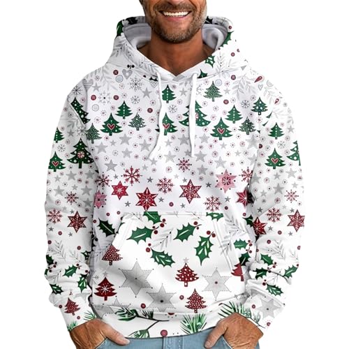 Hoodie, Herren Pullover Hoodie Herren Lustig Dünne Kapuze Sweatshirt Pullover Mit Taschen Kordelzug Sweatshirt Herren Ugly Christmas Sweater Funny Weihnachtspulli Leuchtend Glocke (L, Mehrfarbig) von Generisch