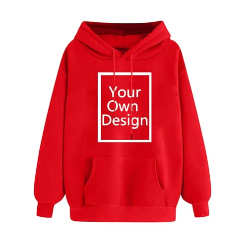 Hoodie Bedrucken Lassen Frauen Personalisierte Kapuzenpullover mit Bild/Text Partner Pullover Unisex Hoody Selbst Gestalten Custom Sweatshir Benutzerdefinierter Geschenk Blitzangebote Rot XL von Generisch