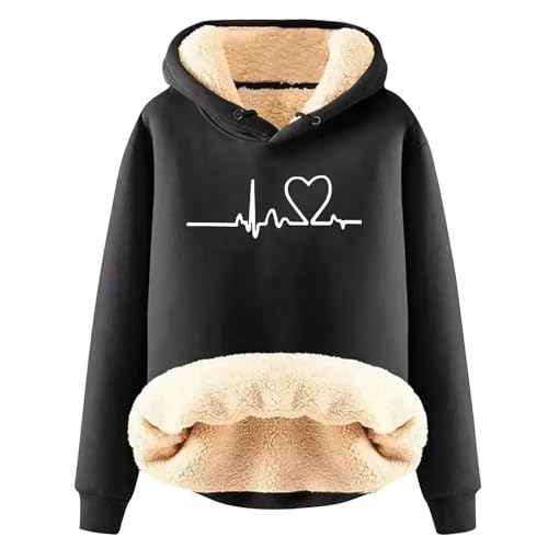 Hoodie Damen Fleece GefüTterte Sweatshirt Winter Warm Pullover Mit Kapuze Dicke Pullover Damen Fleecepullover Fleece Pulli Kapuzenpullover Casual Sportlich Langarmshirt ThermounterwäSche Teddyjacke von Generisch